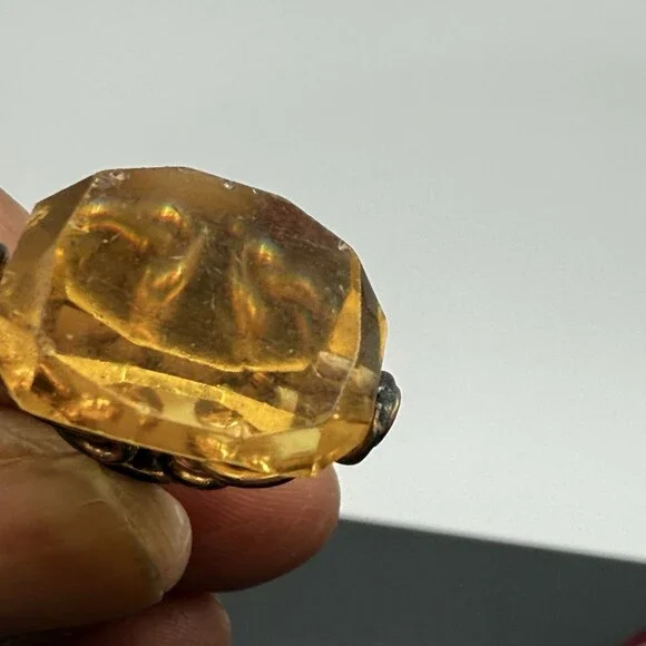 Antique Gold Fill Citrine Glass Fob Charm Pendant - Picture 11 of 15